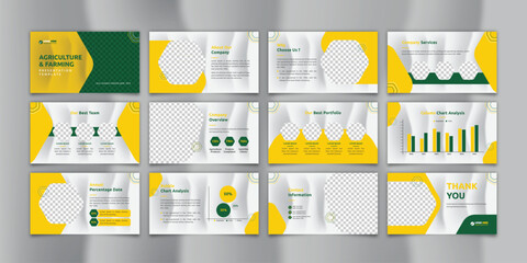 Farming Presentation Template, Agriculture Presentation Slide with white silk fabric texture Template , Annual Report, Company Profile Design