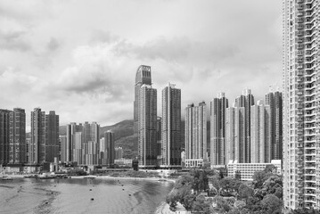 Skyline and harbor of Hong Kong city