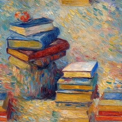 Books seamless repeat pattern impressionism style [Generative AI] - obrazy, fototapety, plakaty
