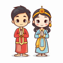 a couple cute smiling boy and girl with traditional clothes style 2