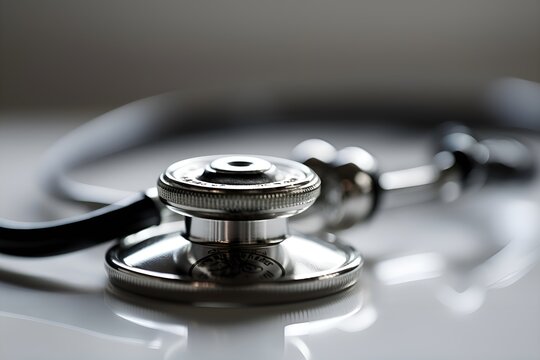 An image of a stethoscope lying on a white background - Generative AI