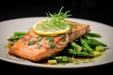 Delicious Plate of Grilled Salmon and Asparagus  Generative AI