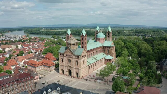 Drone Aerial Cathedral of Speyer, Drohne Luftaufnahme Dom zu Speyer, Germany