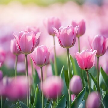 Close Up of Pink Tulips in a Spring Meadow. Generative AI © Creative_studio