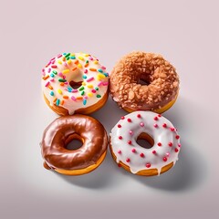 4 doughnuts. overhead view of assorted donuts. generative ai.

