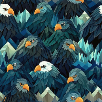 Eagles seamless repeat pattern - fantasy colorful cubism, abstract art, trippy psychedelic [Generative AI]

