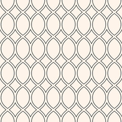 Vector seamless pattern in oriental style. Simple minimal black and white geometric texture. Monochrome illustration of mesh, lattice, wavy grid, tissue. Endless abstract background. Repeat design