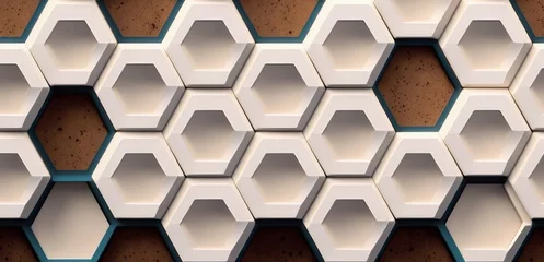 Tapeten Abstract hexagonal background. A large number of hexagons. Cellular, white 3d panel, Generative AI © Pooja