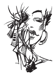 Female face. Human head. Line drawing of the head. Portrait of an abstract girl