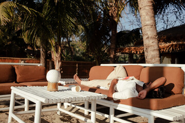 Relax on the beach resort under the tress 