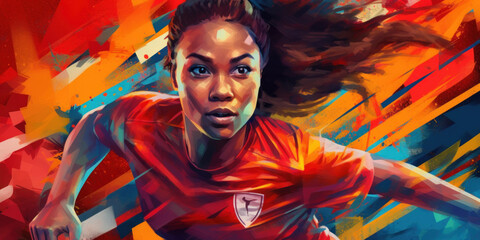 Fototapeta na wymiar Dynamic FIFA Women's World Cup illustration featuring a creative female player. Generative AI