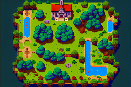 A Pixel Art Illustration Showcasing The Top View Of A Fantasy Game Interface, Featuring Vibrant Colors, Intricate Details, And A Variety Of Game Elements, Generative Ai