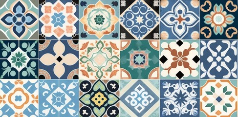 Seamless colorful patchwork Moroccan tile. motifs Majolica pottery tile. Portuguese and Spain decor wall and floor Ceramic tile Design, Generative AI