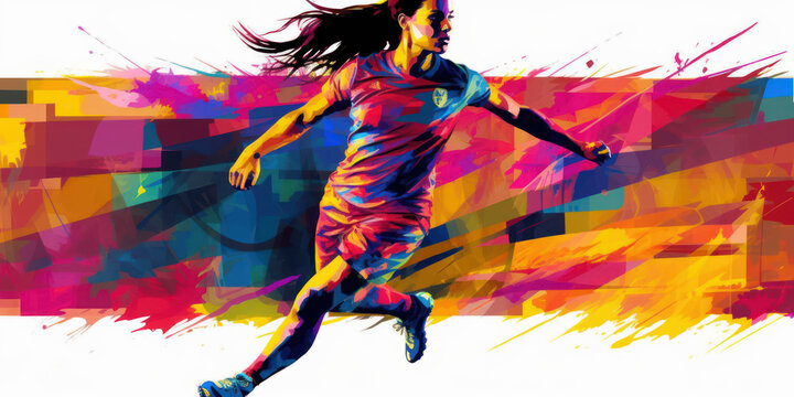 Vibrant female soccer player silhouette wallpaper. Concept design for FIFA Women's World Cup. Generative AI