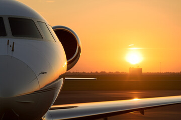 Fototapeta na wymiar close up of Corporate Jet at sunset