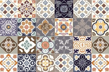 Seamless colorful patchwork Moroccan tile. motifs Majolica pottery tile. Portuguese and Spain decor wall and floor Ceramic tile Design, Generative AI - obrazy, fototapety, plakaty