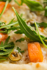 Food textures top view, close-up. Pizza close-up