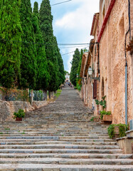 Fototapeta na wymiar Calvary Stairs in Pollensa town, Mallorca, Balearic islands, Spain