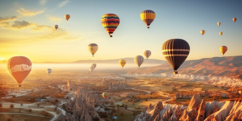 landscape hot air balloons over the valley.  
 - obrazy, fototapety, plakaty
