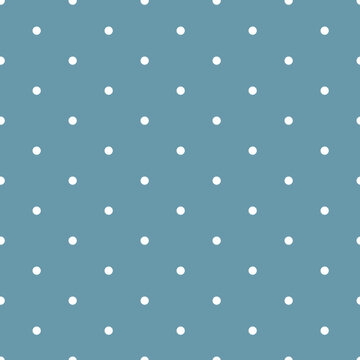 Dot seamless pattern. Repeating white small dots on blue background. Geometry repeated polka for design prints. Subtle vintage backdrop. Repeat retro lattice. Cyan simple paper. Vector illustration
