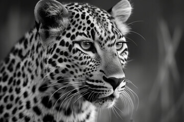 Naklejka na ściany i meble close up Leopard Portrait black and white