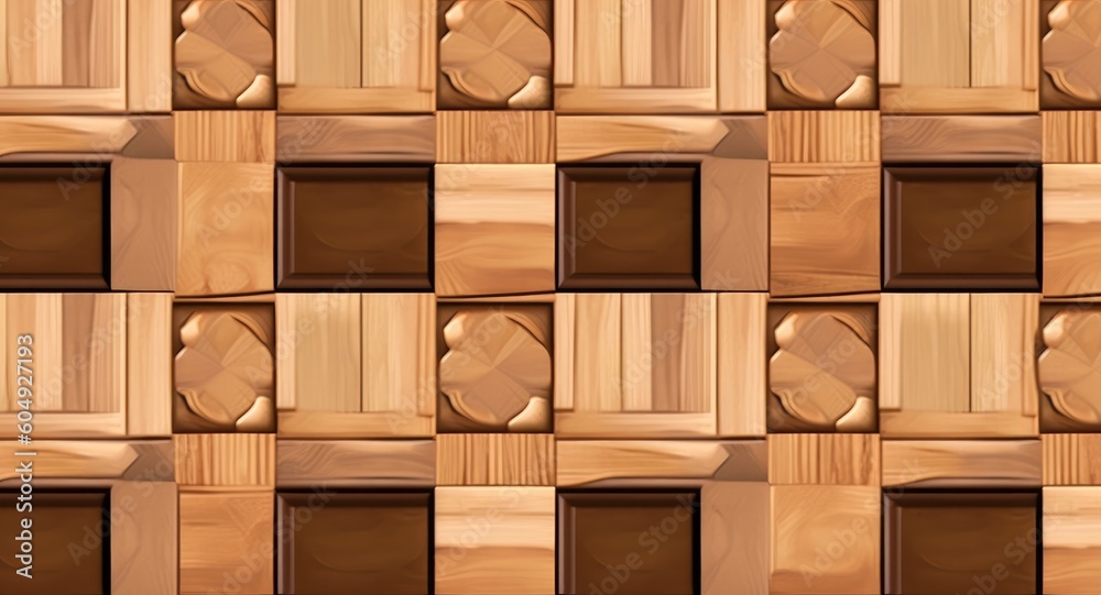 Canvas Prints wooden 3d wall tiles design, wallpaper for home decor, generative ai