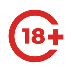 Obraz premium Vector over eighteen 18 plus icon symbol illustration design template minimal red isolated on white