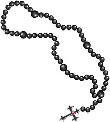 Rosenkranz Zeichnung mit Kreuz und schwarze Perlen