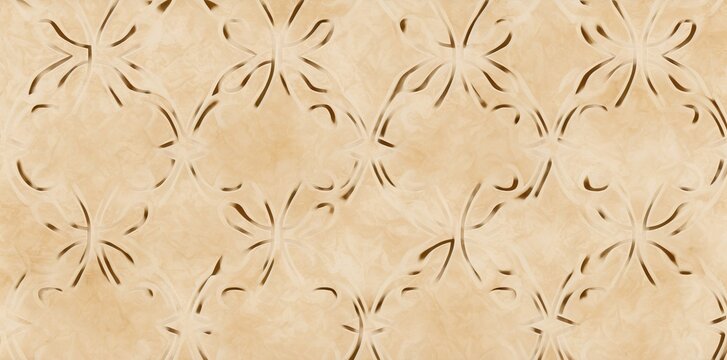 Beige ornament pattern with cement marble texture background, Generative AI