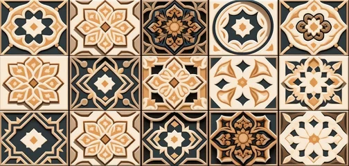 Gordijnen Digital wall tiles design Damask Moroccan pattern for wall interior ceramic wall tile background texture, Generative AI © Pooja