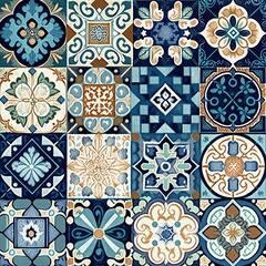 Seamless colorful patchwork Moroccan tile. motifs Majolica pottery tile. Portuguese and Spain decor wall and floor Ceramic tile Design, Generative AI