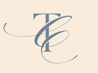 TC monogram logo signature icon. Intertwined alphabet initials serif letter t, handwriting letter c. Lettering sign. Modern design, fashion, beauty, wedding style characters elegant calligraphy.