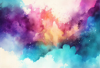 Fototapeta premium Multicolored purple an teal abstract watercolor background, paper texture