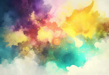 Multicolored yellow, green and purple abstract watercolor background, paper texture