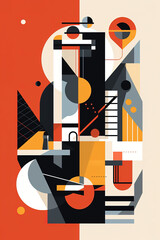 Abstract Bauhaus style background, trendy 20s geometric design poster design, generative AI digital art.