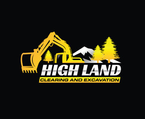 Excavator Land Clearing Logo Design Template