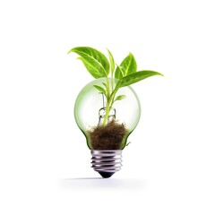 Green Energy Concept Bulb with Green Plant. Generative AI
