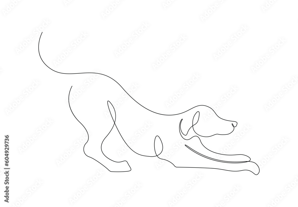 Wall mural Silhouette of abstract dog as one line drawing on white background.