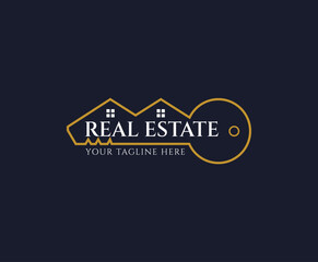 Simple Real Estate Key House Shape Logo Design Template