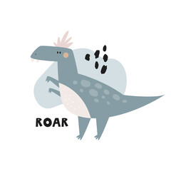 Funny illustration with dinosaur in a simple hand drawn style
