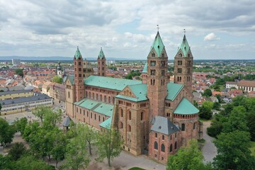 Fototapeta na wymiar Drone Aerial Cathedral of Speyer, Drohne Luftaufnahme Dom zu Speyer, Germany