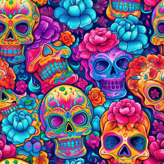 Sugar skull colorful seamless repeat pattern [Generative AI]
