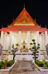 The Ubosot of Wat Suthat Thepwararam At night, while Buddhists come to perform religious ceremonies. which is one of the most famous temples in Bangkok