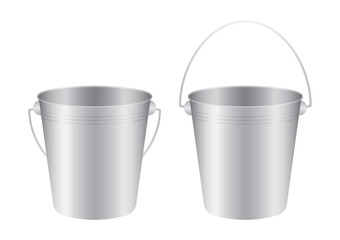 Empty Metal Bucket. Vector Illustration Isolated on White Background. 