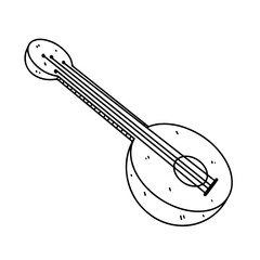 Mandolin in hand drawn doodle style. Vector illustration isolated on white. Coloring page. Musical instrument.