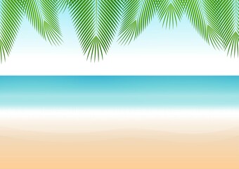 Fototapeta na wymiar Summer or Tropical Beach Background with Palm Tree. Vector Illustration. 