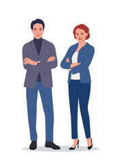 Businesswoman  and businessman crossed her arms. isolated. Corporate office style. Vector flat style cartoon illustration