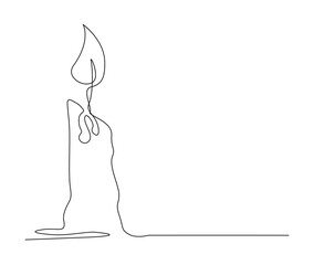 Continuous one line drawing of candle light. Burning fire candle single line art vector illustration. Editable stroke.