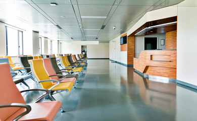 Spacious waiting room in a modern hospital