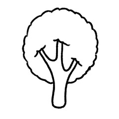 Hand-drawn Cute line round tree, forest, object, Camping character design in doodle style